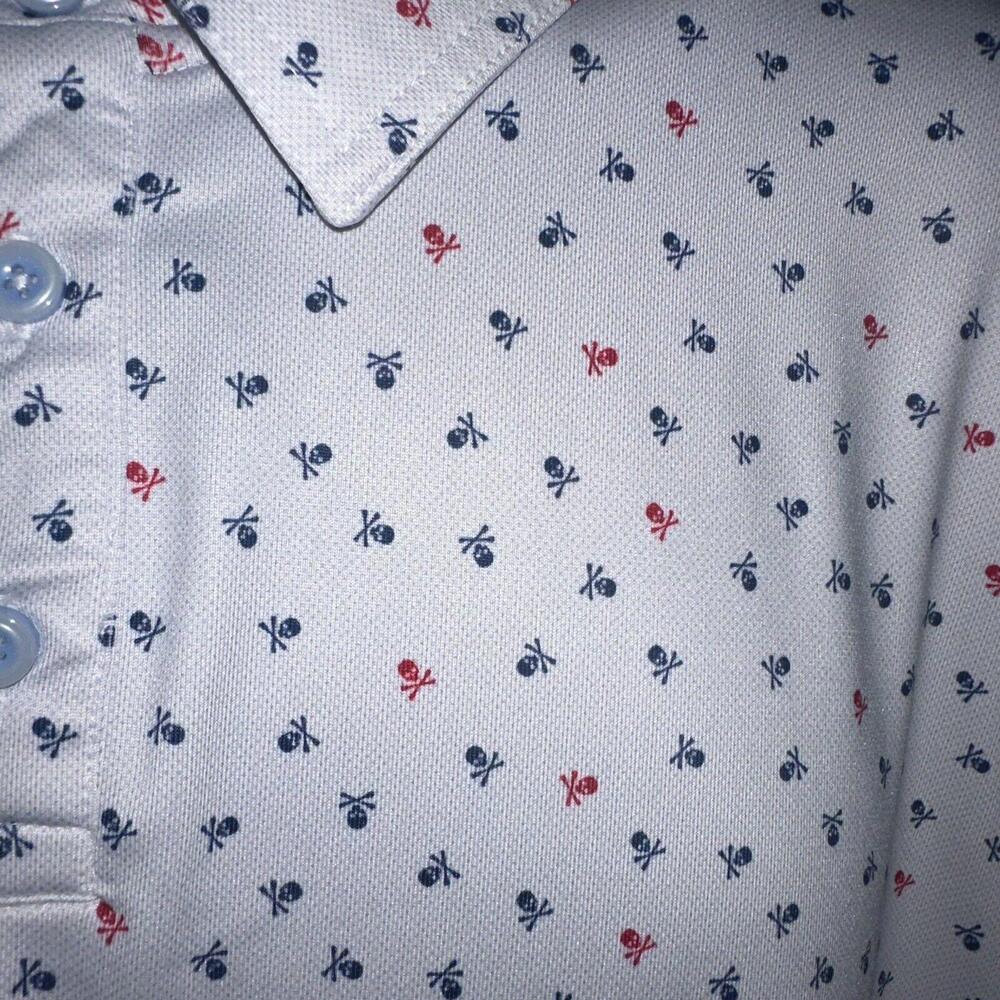 Johnston & Murphy XC4 Men's White Skull & Crossbones Performance Golf Shirt XL